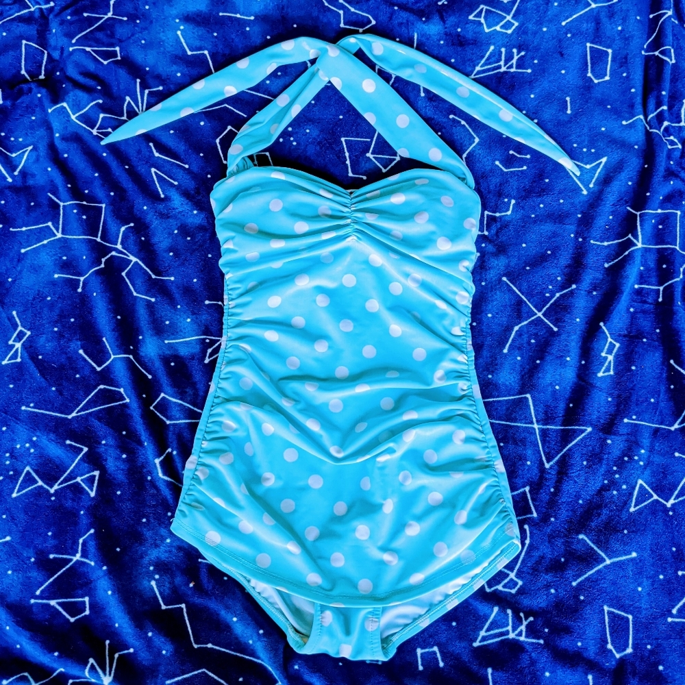 Teal polka dot pin-up bathing suit
